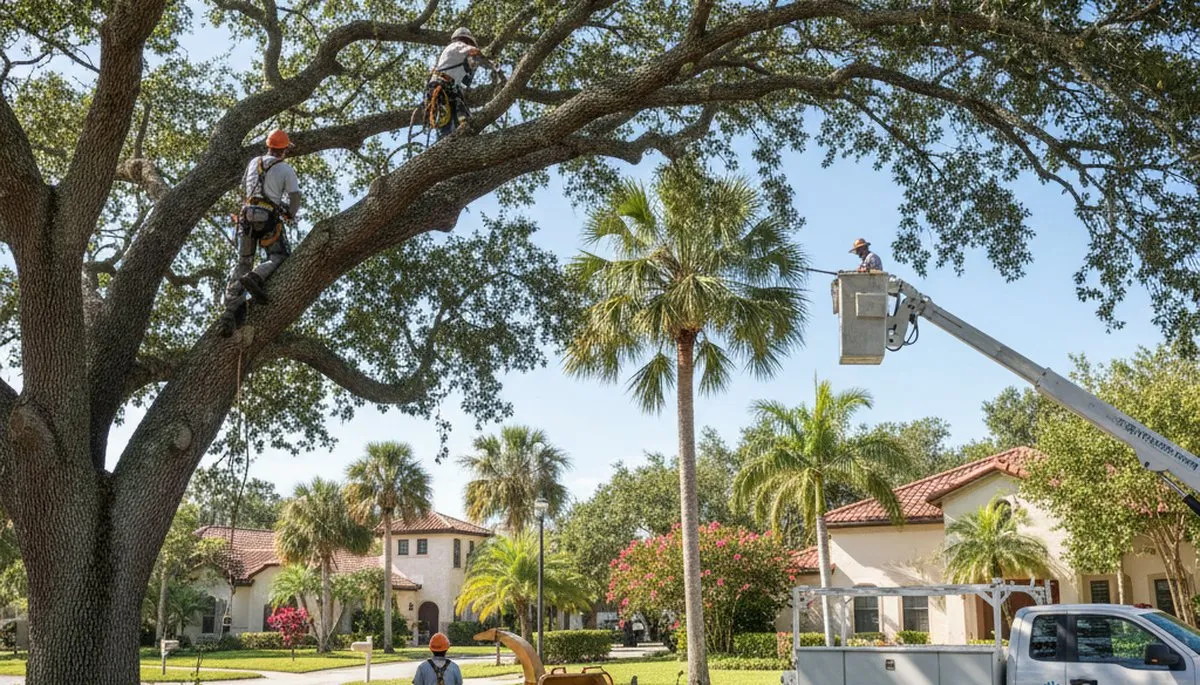 Professional tree removal service in Palm Harbor FL safely cutting and clearing large oak trees