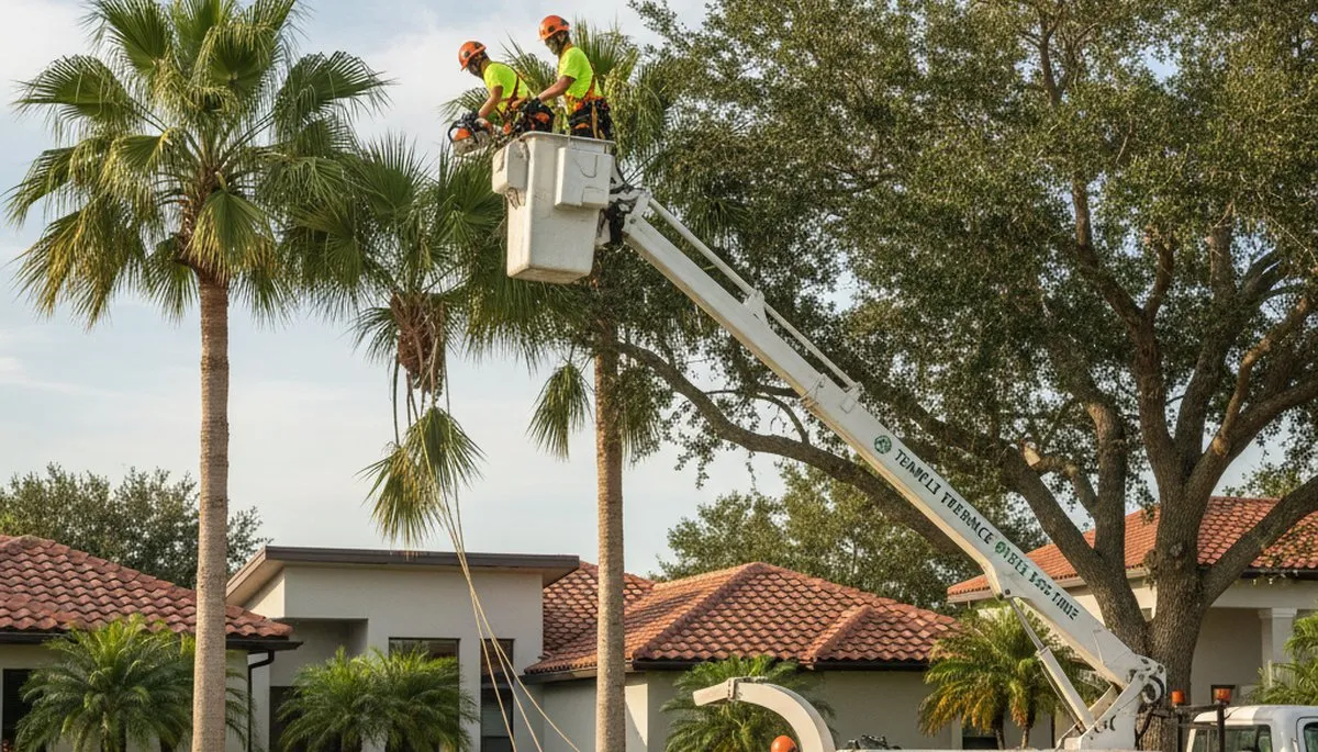 Professional tree removal service in Palm Harbor FL safely cutting large oak tree